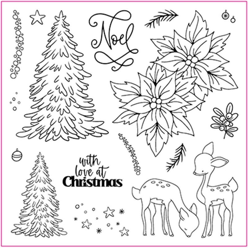 Arbuya Christmas Tree Clear Stamps for Christmas Card Making or Journals Deer Christmas Leaves Silicone Stamps for Scrapbooking Journaling Paper Crafting Decoration - Image 1